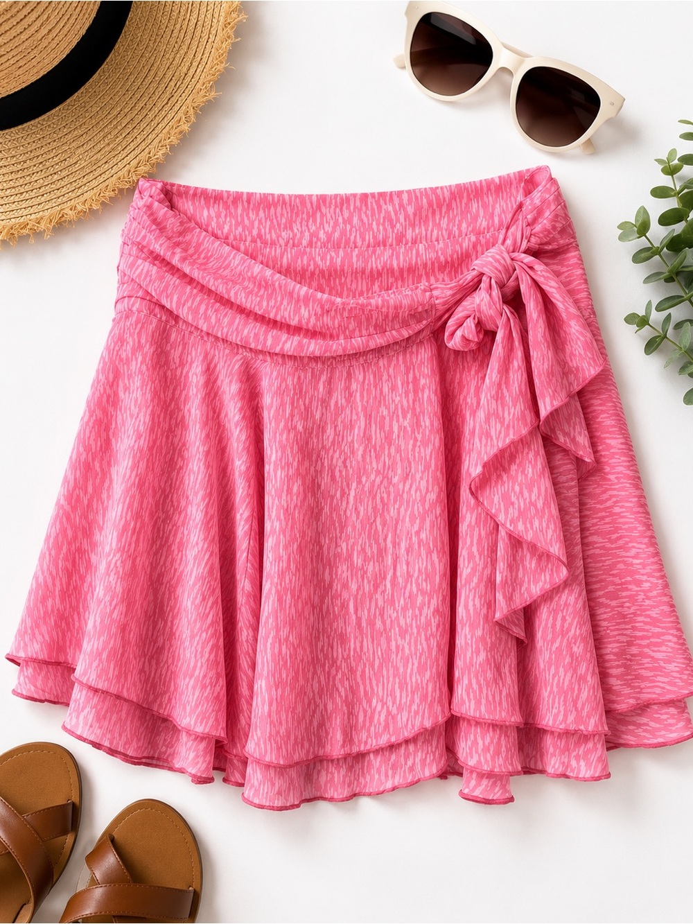 Aerie Pink Wrap Mini Skirt Women’s Medium Ruffle Tie Front Flowy Lined NWT